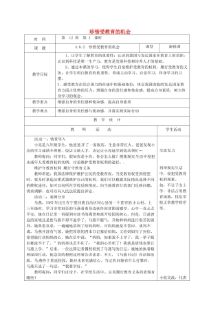 山东省郯城县八年级道德与法治上册 第四单元 人身权、受教育权：美好生活最相关 第8课 受教育 为幸福生活奠基 第2框 珍惜受教育的机会教学设计 鲁人版教材六三制-鲁人版教材初中八年级上册政治教学设计