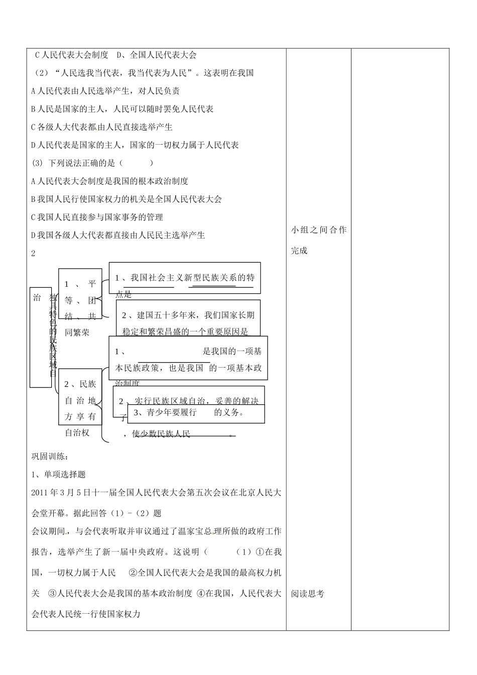 山东省郯城县九年级政治《人民当家作主》教学设计一 人教新课标版教材_第2页