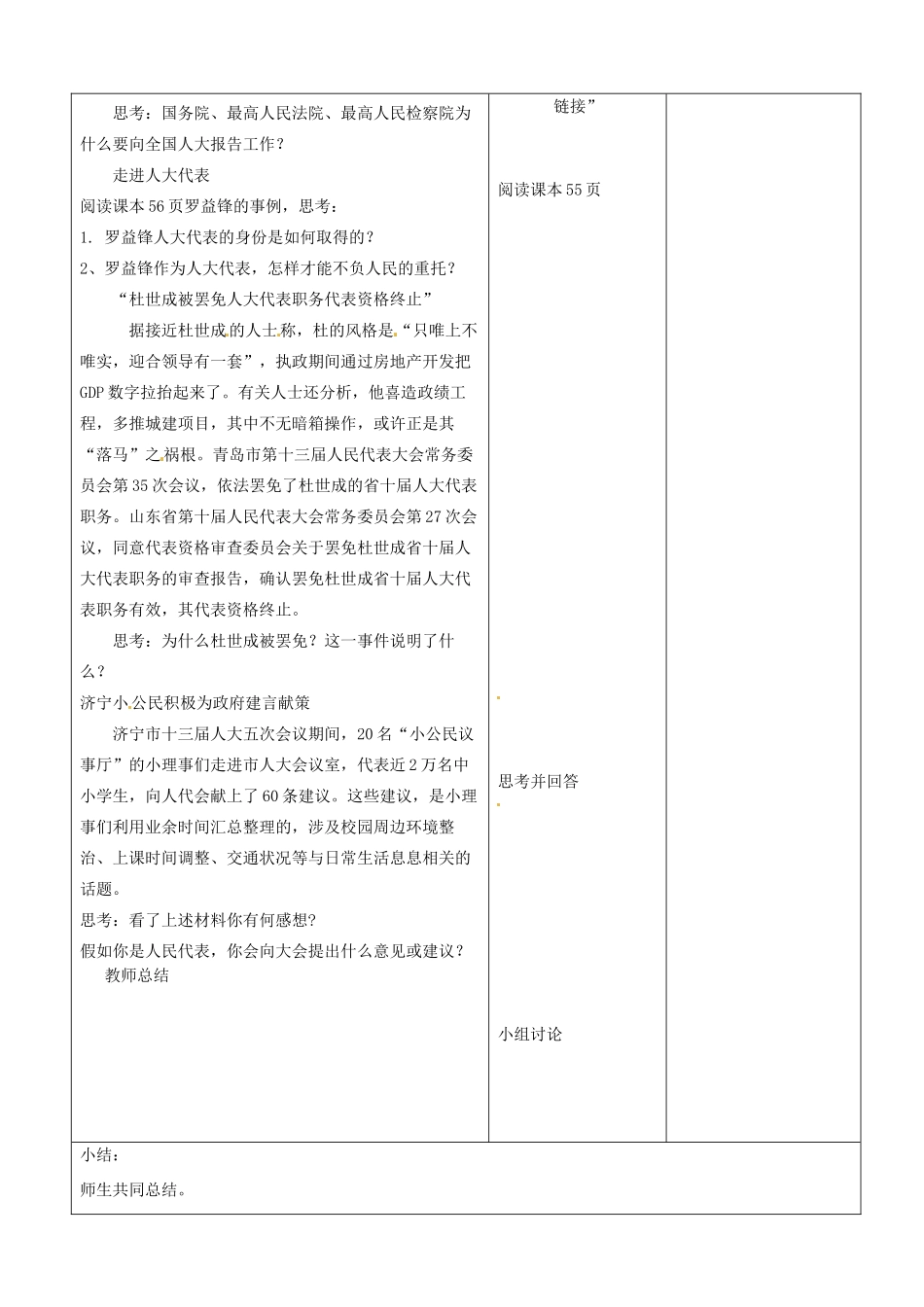 山东省郯城县九年级政治《一年一度人代会》教学设计二 人教新课标版教材_第2页