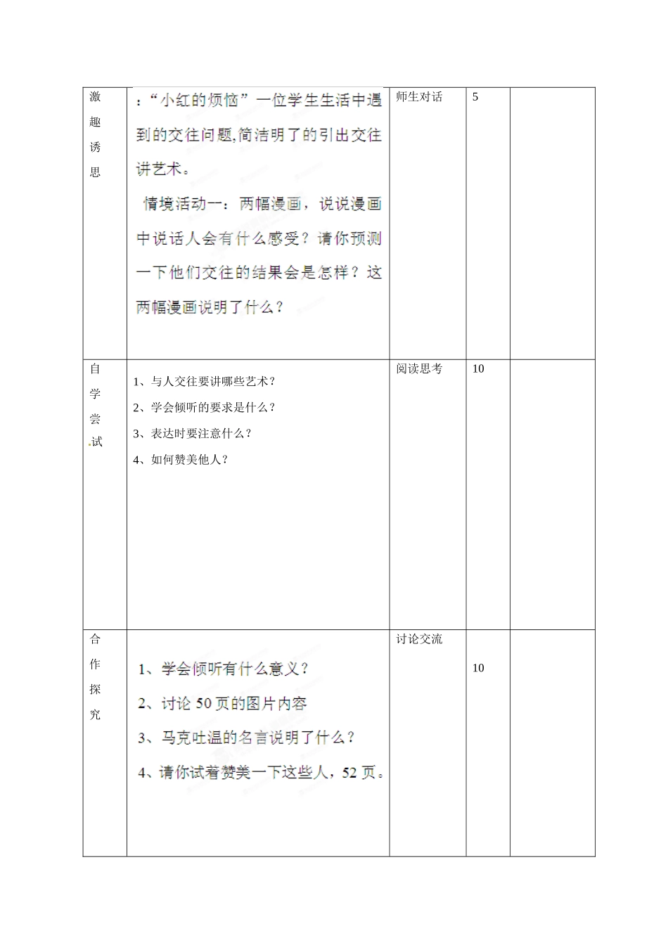 山东省邹平县礼参初级中学八年级政治上册 第二单元 交往讲艺术（第四课时）教学设计 鲁教版教材_第2页