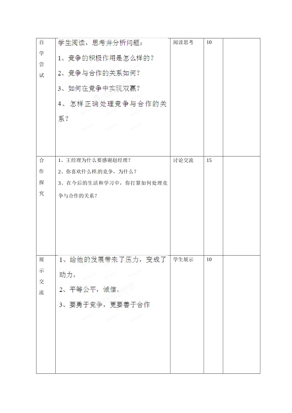 山东省邹平县礼参初级中学八年级政治上册 第三单元 竞争不忘合作（第二课时）教学设计 鲁教版教材_第2页