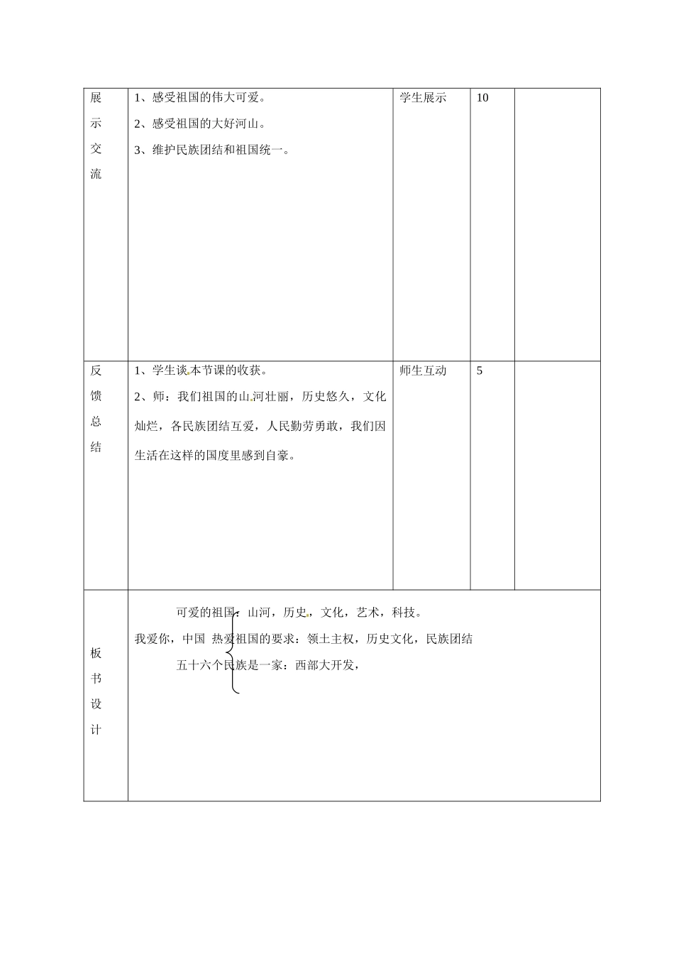 山东省邹平县礼参初级中学八年级政治上册 第一单元 我爱你，中国（第三课时）教学设计 鲁教版教材_第3页