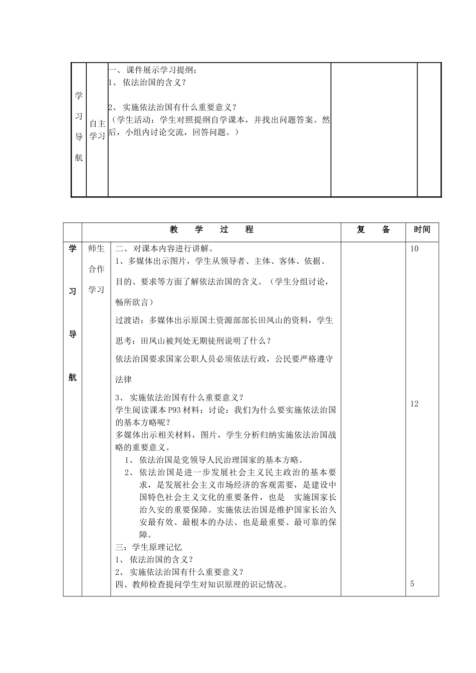 山东省邹平县实验中学八年级政治下册《第十七课 第一框 走依法治国之路》教学设计1 鲁教版教材_第2页