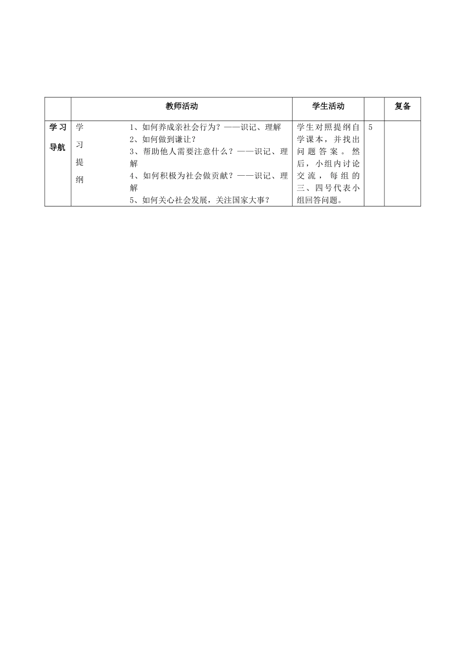 山东省邹平县实验中学八年级政治下册《第十一课 第二框 养成亲社会行为》教学设计1 鲁教版教材_第2页