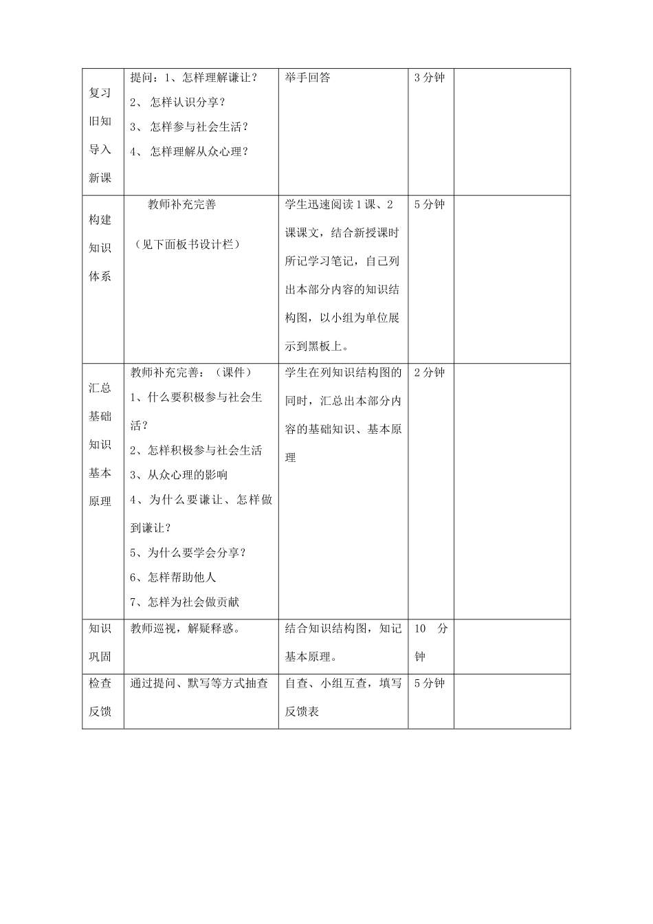 山东省邹平县实验中学八年级政治下册《第十一课 关心社会 亲近社会》教学设计 鲁教版教材_第2页