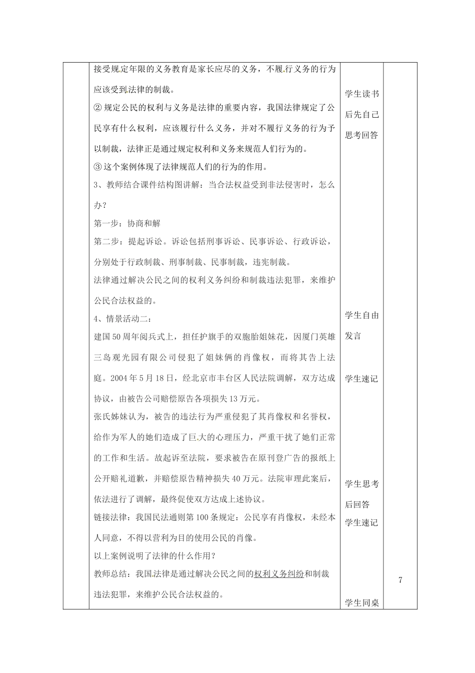 山东省邹平县实验中学八年级政治下册《第二节 法律在公民生活中的作用》教学案 新人教版教材_第2页
