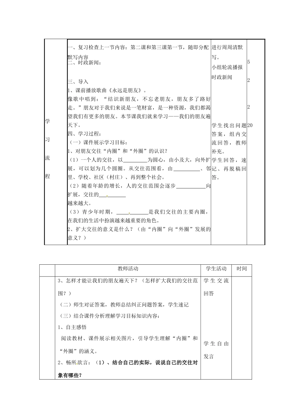 山东省邹平县实验中学八年级政治《我们的朋友遍天下》教学设计_第2页