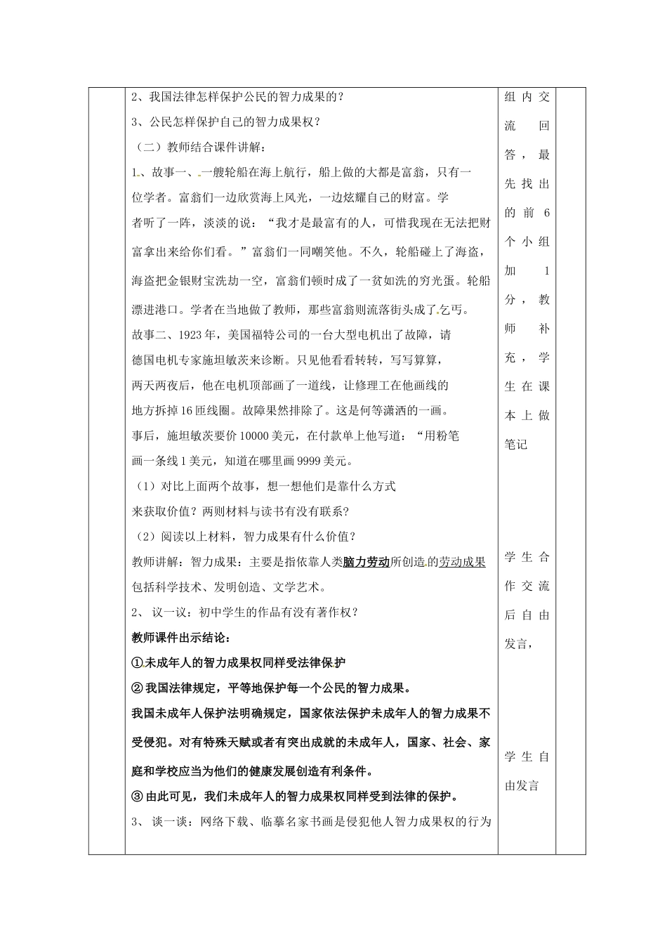 山东省邹平县实验中学八年级政治《92 法律保护我们的无形财产》教学设计_第3页