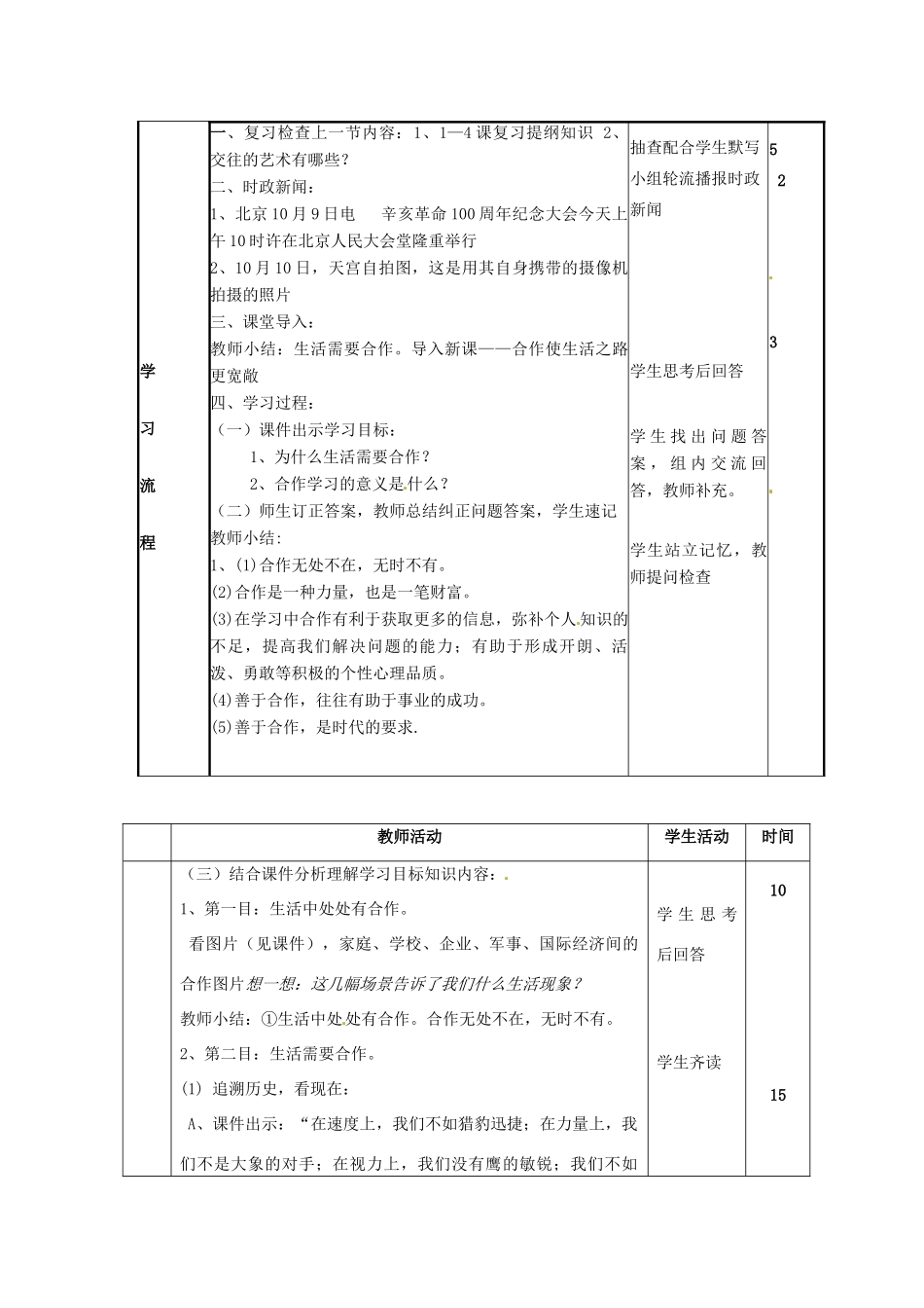 山东省邹平县实验中学八年级政治《51 合作使生活之路更宽敞》教学设计_第2页