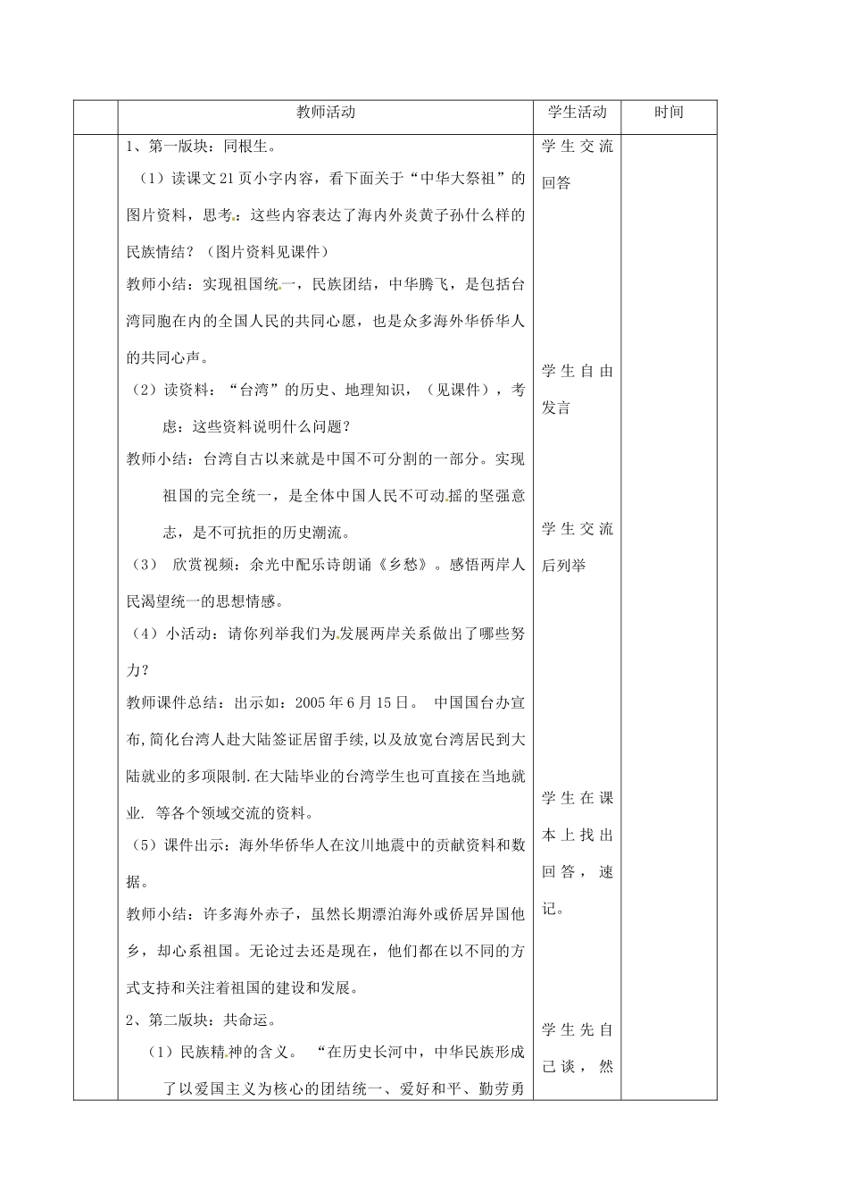 山东省邹平县实验中学八年级政治《22 我们都是龙的传人》教学设计_第2页