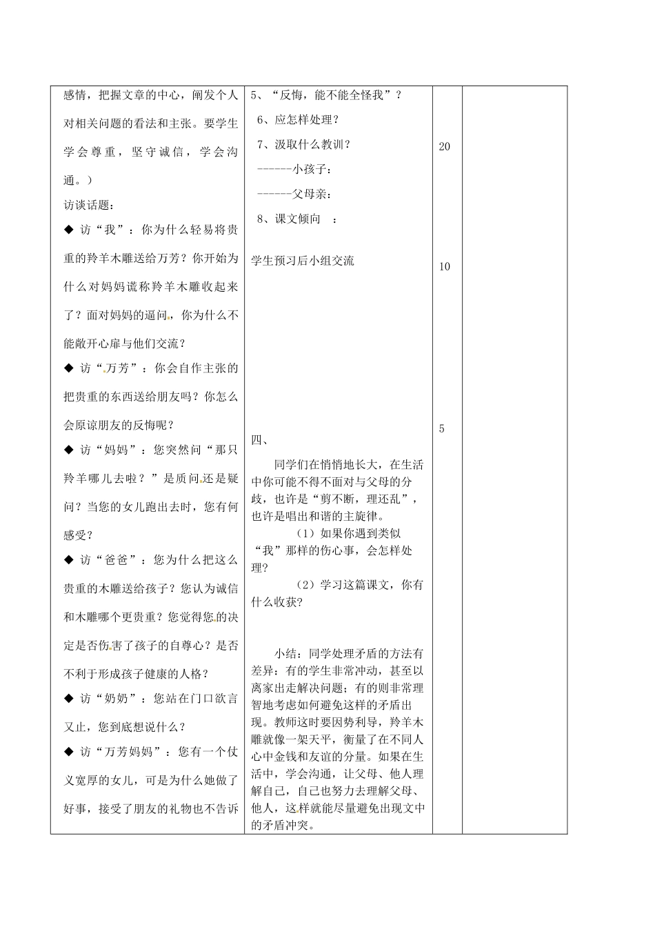 山东省邹平县实验中学七年级语文上册 羚羊木雕教学设计2 （新版教材）新人教版教材_第2页