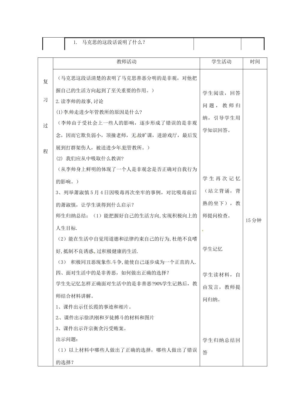山东省邹平县实验中学七年级政治下册《第17课 面对生活中的是非善恶》教学设计 鲁教版教材_第2页