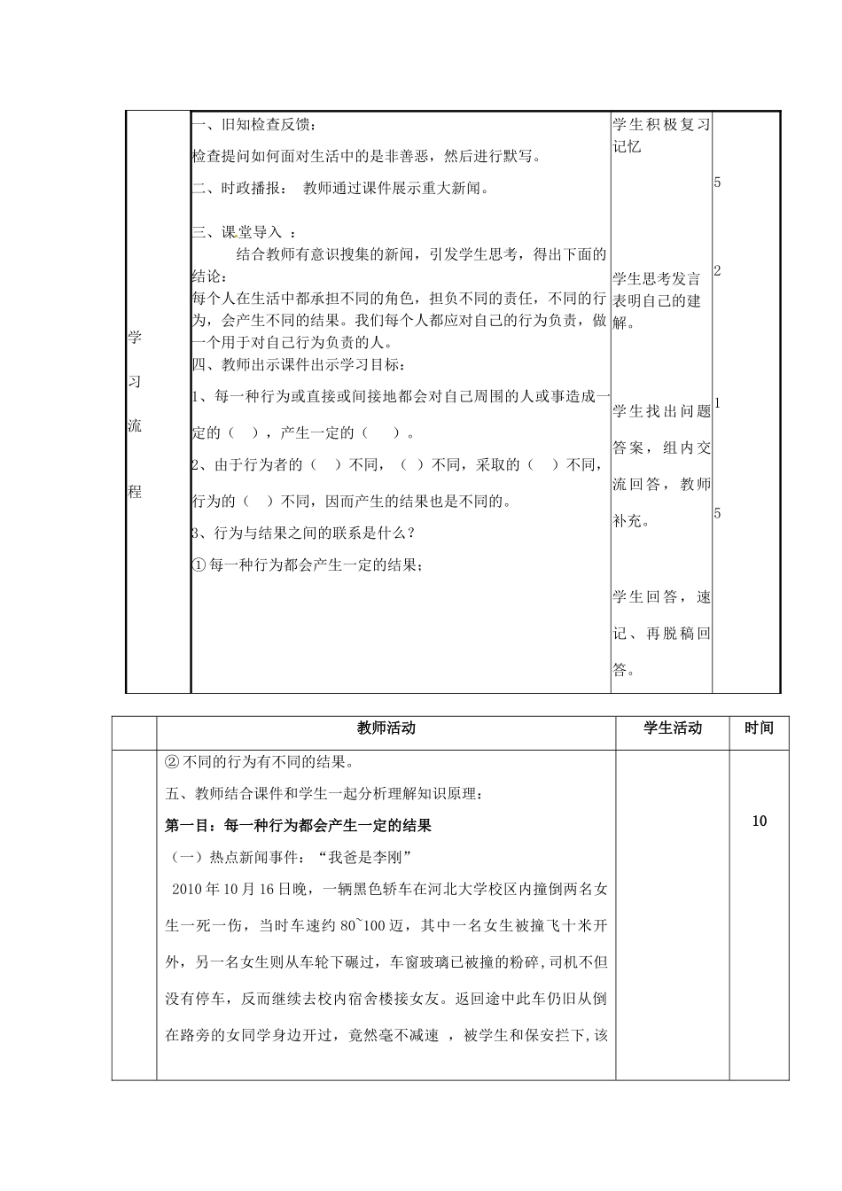 山东省邹平县实验中学七年级政治下册《18.1 行为不同 结果不同》教学设计 鲁教版教材_第2页