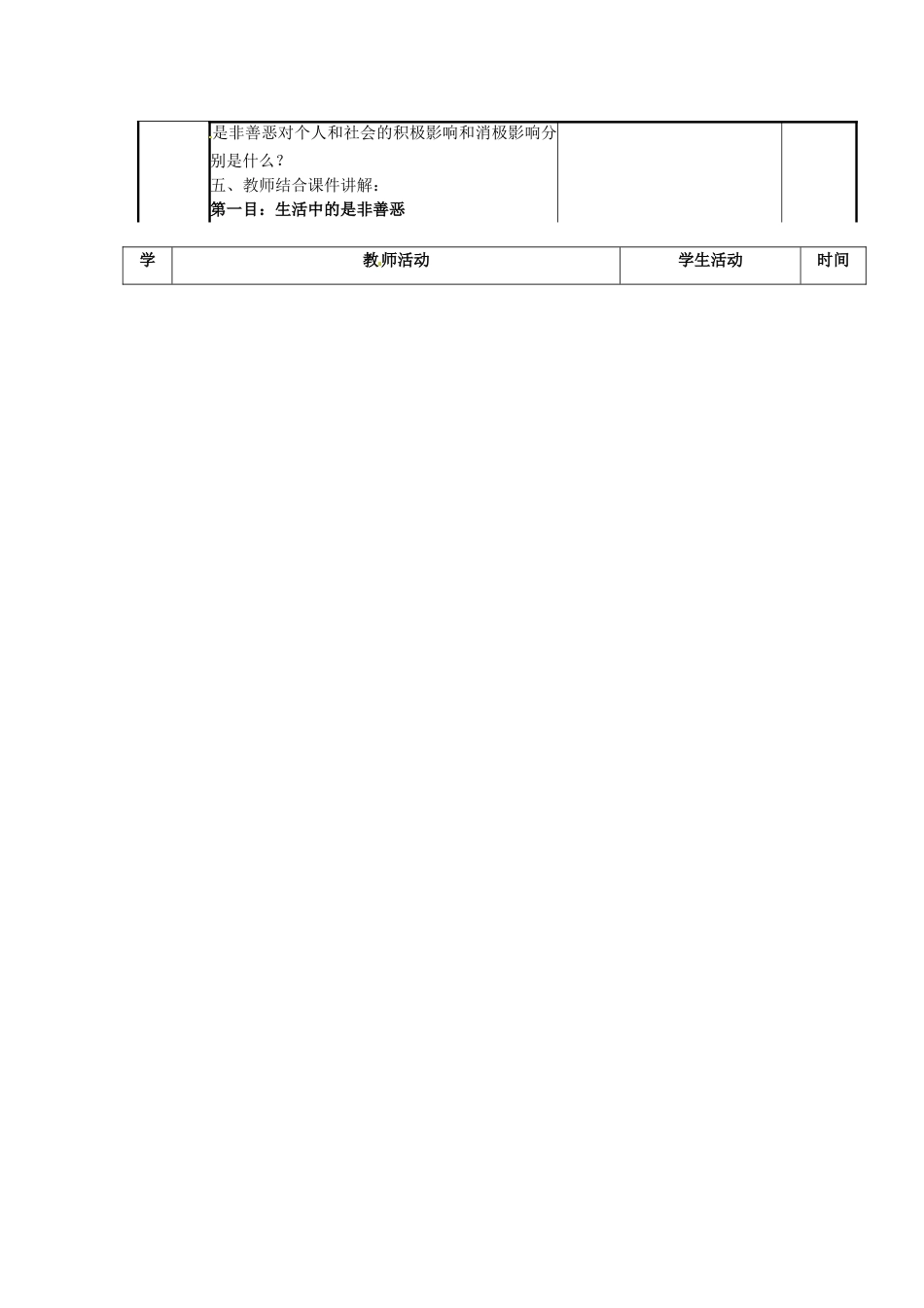 山东省邹平县实验中学七年级政治下册《17.1 生活中有是非善恶》教学设计 鲁教版教材_第2页