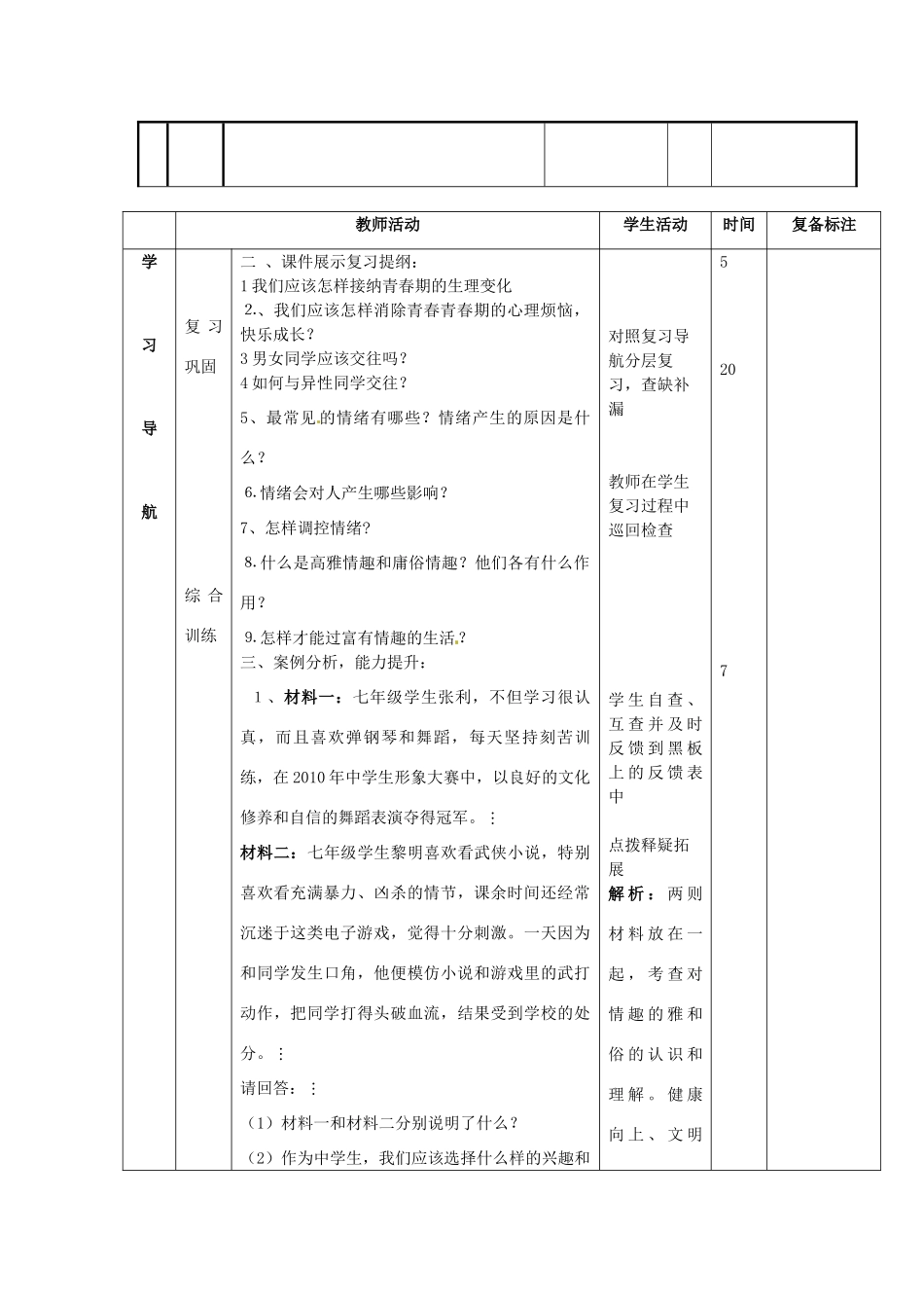 山东省邹平县实验中学七年级政治下册 第5、6单元复习教学设计 北师大版教材_第2页