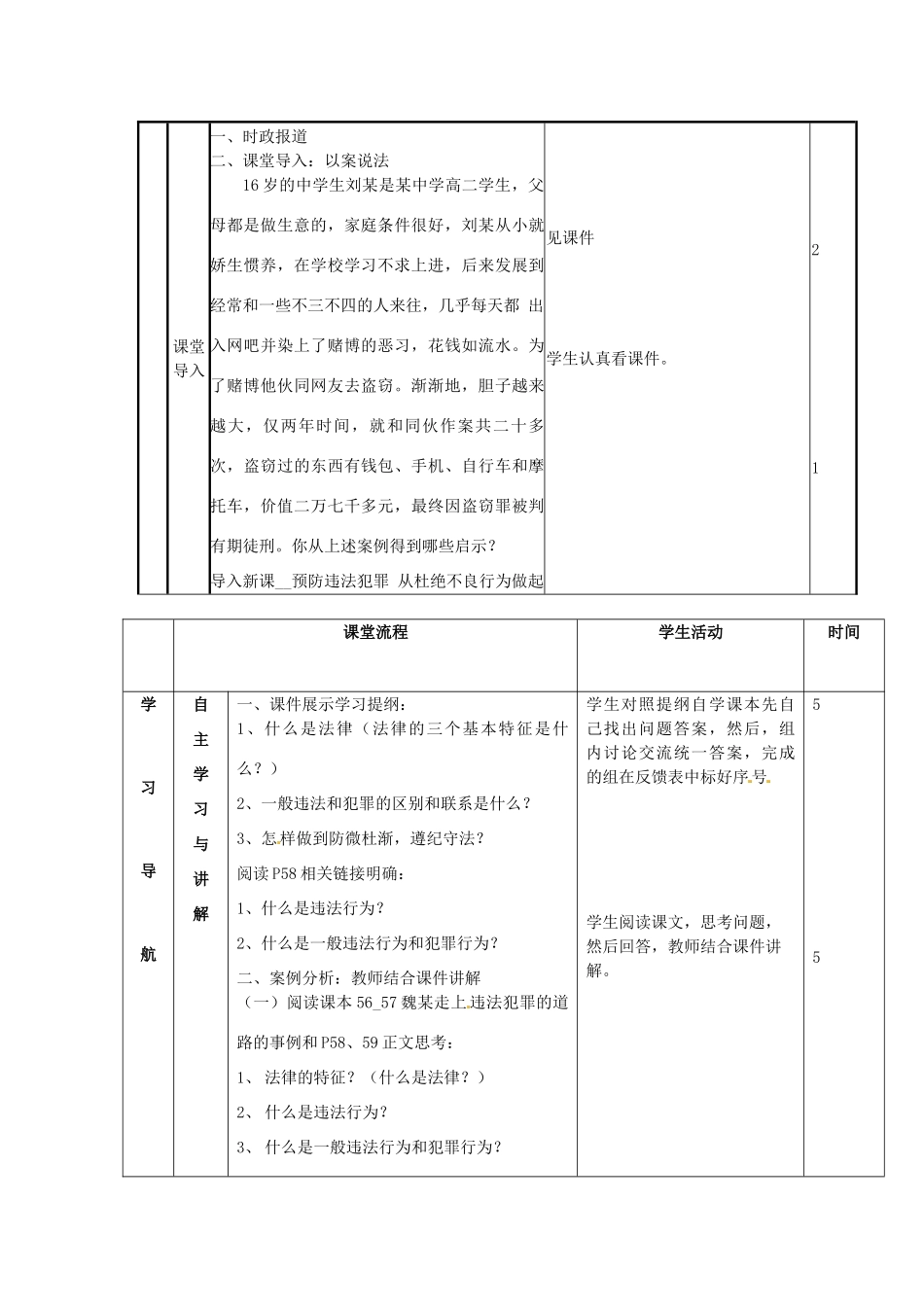 山东省邹平县实验中学七年级政治下册 第15课 预防违法犯罪教学设计 北师大版教材_第2页