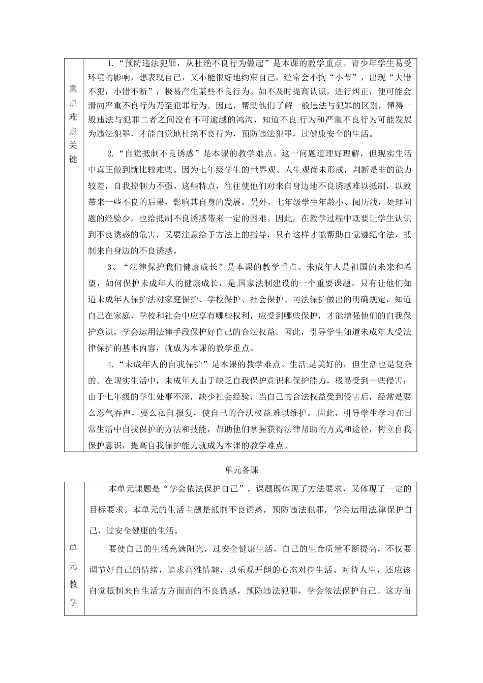 山东省邹平县实验中学七年级政治下册 《第七单元 学会保护自己》教学设计 鲁教版教材_第2页