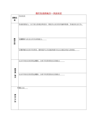 山东省章丘市龙山街道办党家中学七年级政治下册 第五单元 第十二课 我们生活的地方—关注社区（第1课时）教学设计 教科版教材