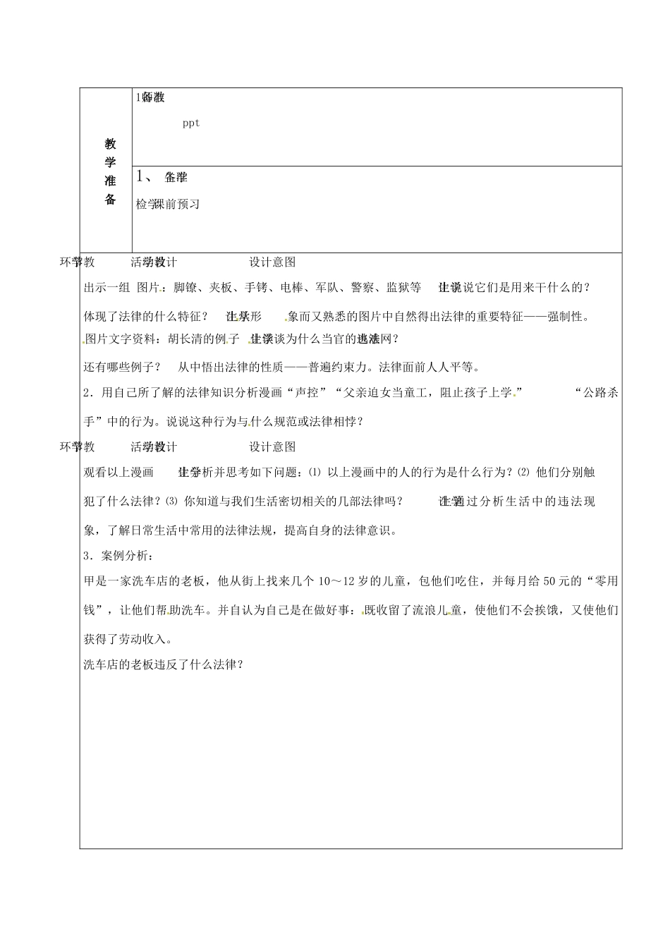 山东省章丘市龙山街道办党家中学七年级政治下册 第三单元 第七课 法律初探—法律的作用（第5课时）教学设计 教科版教材_第2页