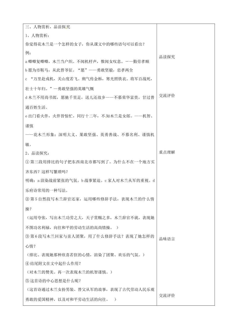 山东省烟台20中七年级语文《木兰诗》教学设计_第3页