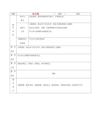 山东省烟台20中七年级语文《木兰诗》教学设计