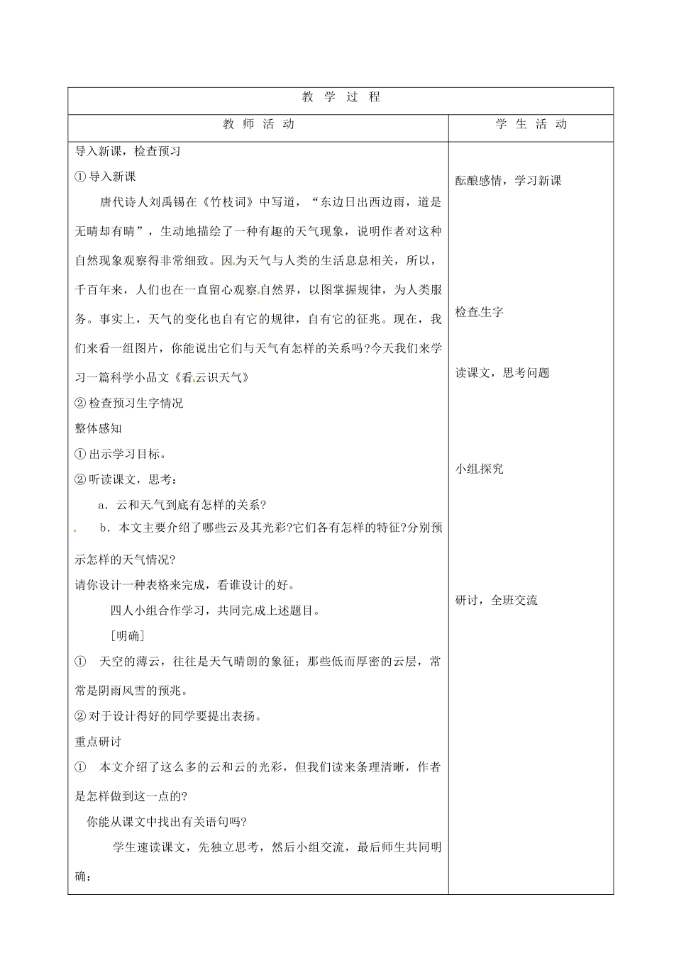 山东省烟台20中七年级语文 《看云识天气》教学设计_第2页