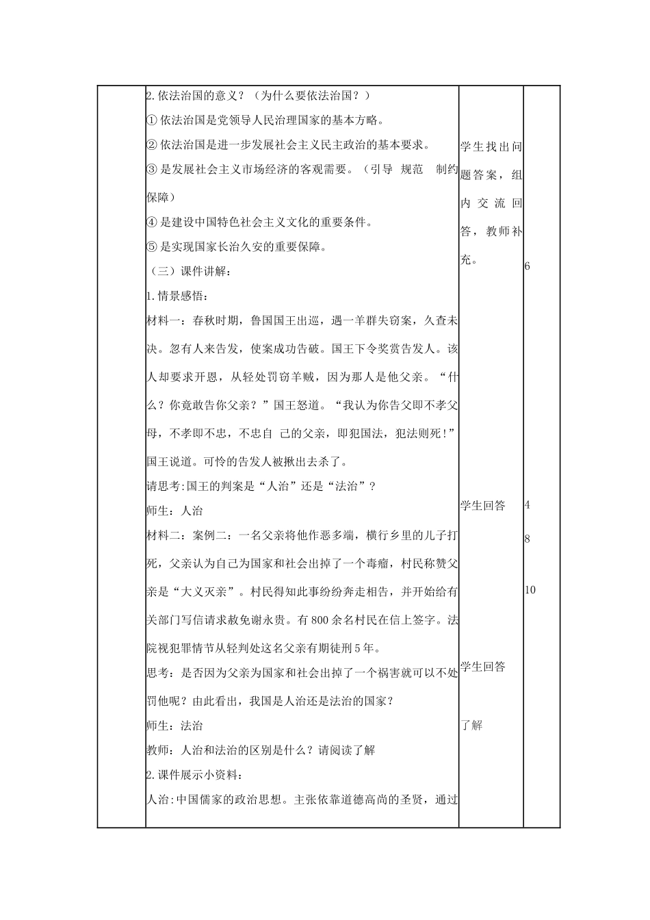山东省滨州市邹平实验中学八年级政治下册 第八单元 第17课 第1节 走依法治国之路教学设计 鲁教版教材_第2页