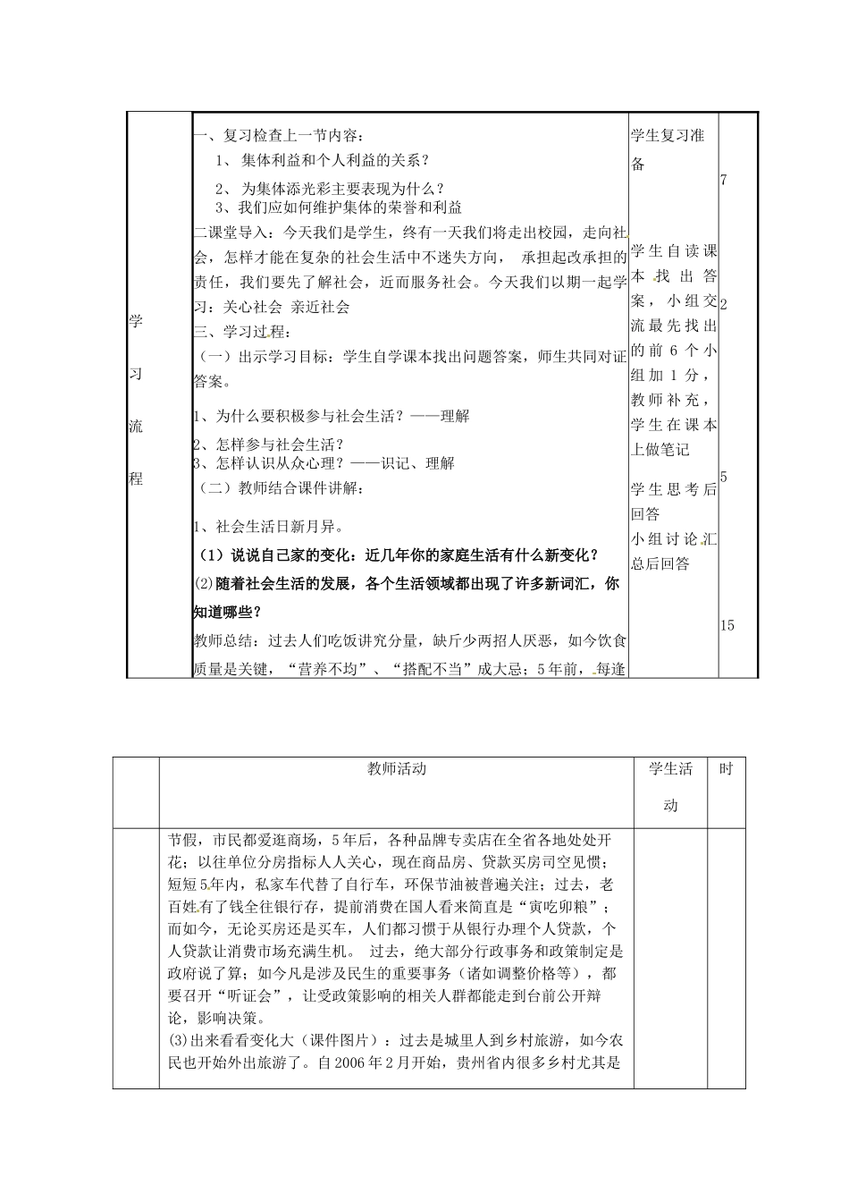 山东省滨州市邹平实验中学八年级政治下册 11.1面对发展变化的社会生活教学设计 鲁教版教材_第3页