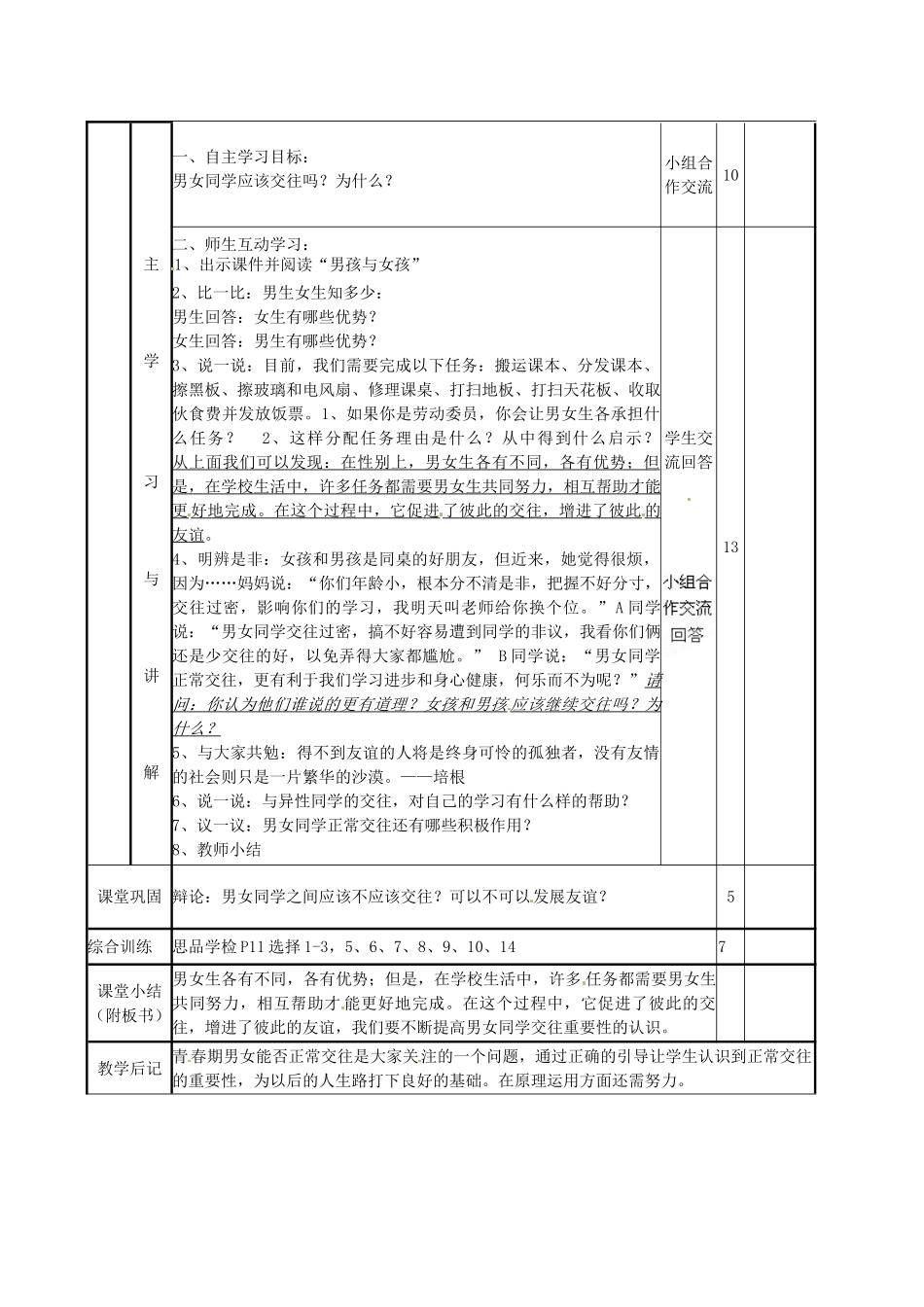 山东省滨州市邹平实验中学七年级政治下册《第12课第1节把握青春珍爱友谊》教学设计 鲁教版教材_第2页