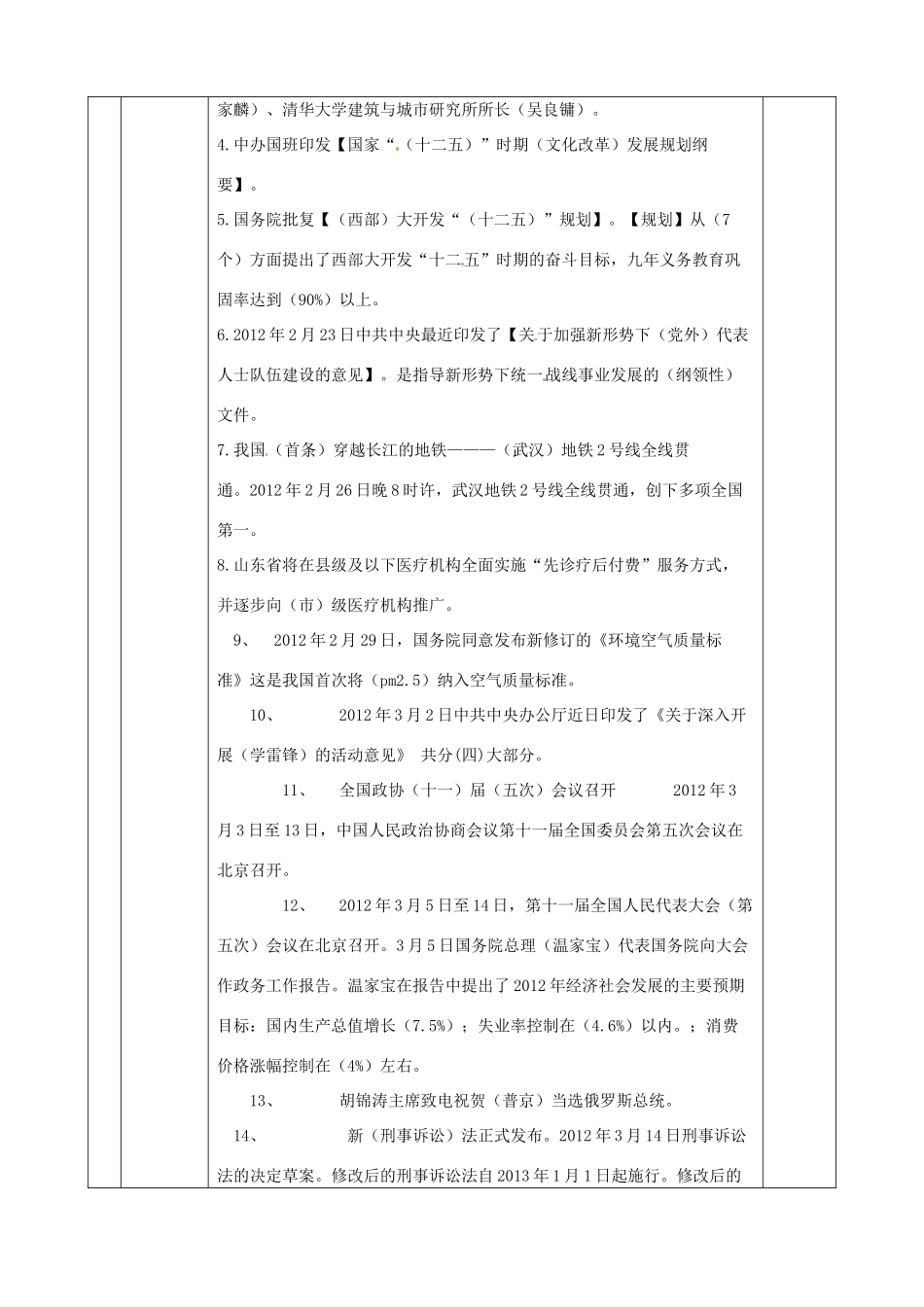 山东省滨州市邹平实验中学七年级政治下册《时政学习二》教学设计 鲁教版教材_第2页