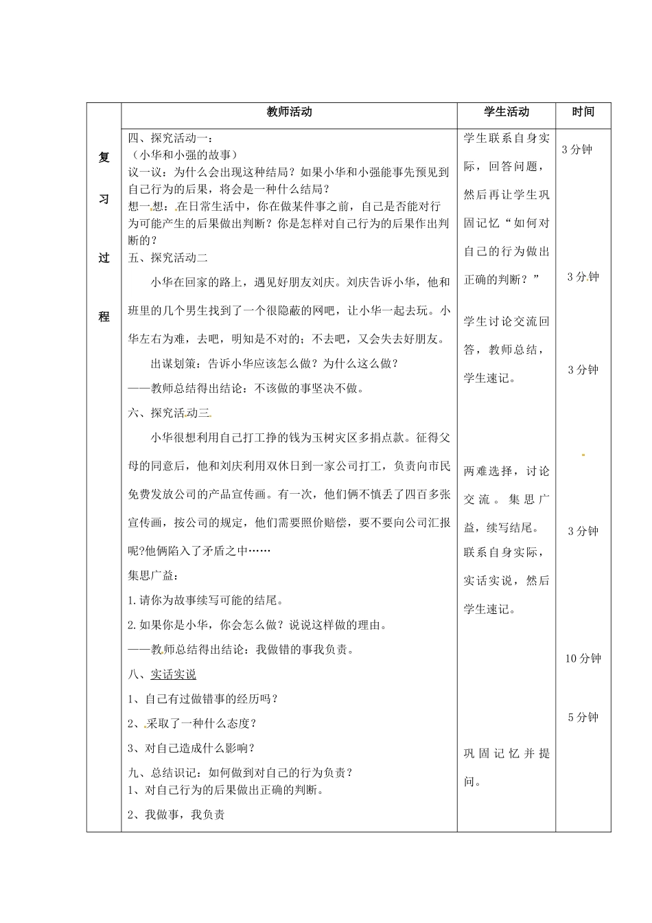 山东省滨州市邹平实验中学七年级政治下册《如何做到对自己的行为负责》教学设计 鲁教版教材_第2页