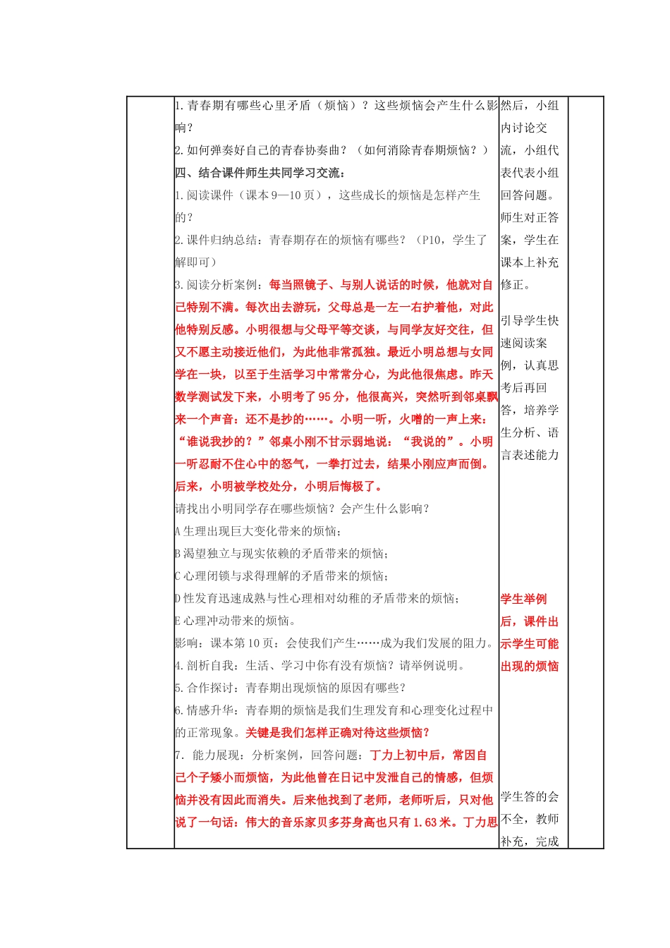 山东省滨州市邹平实验中学七年级政治下册 第五单元 第11课 第2节 消除心理烦恼，快乐成长教学设计 鲁教版教材_第2页