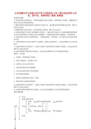 山东省滕州市大坞镇大坞中学八年级政治上册《我们依法享有人身权、财产权、消费者权》教学设计 鲁教版教材