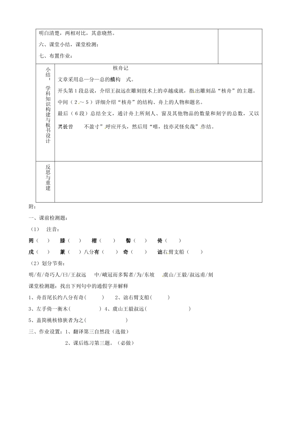 山东省淄博市临淄区第八中学七年级语文上册《第27课 核舟记》教学设计2 鲁教版教材五四制_第3页