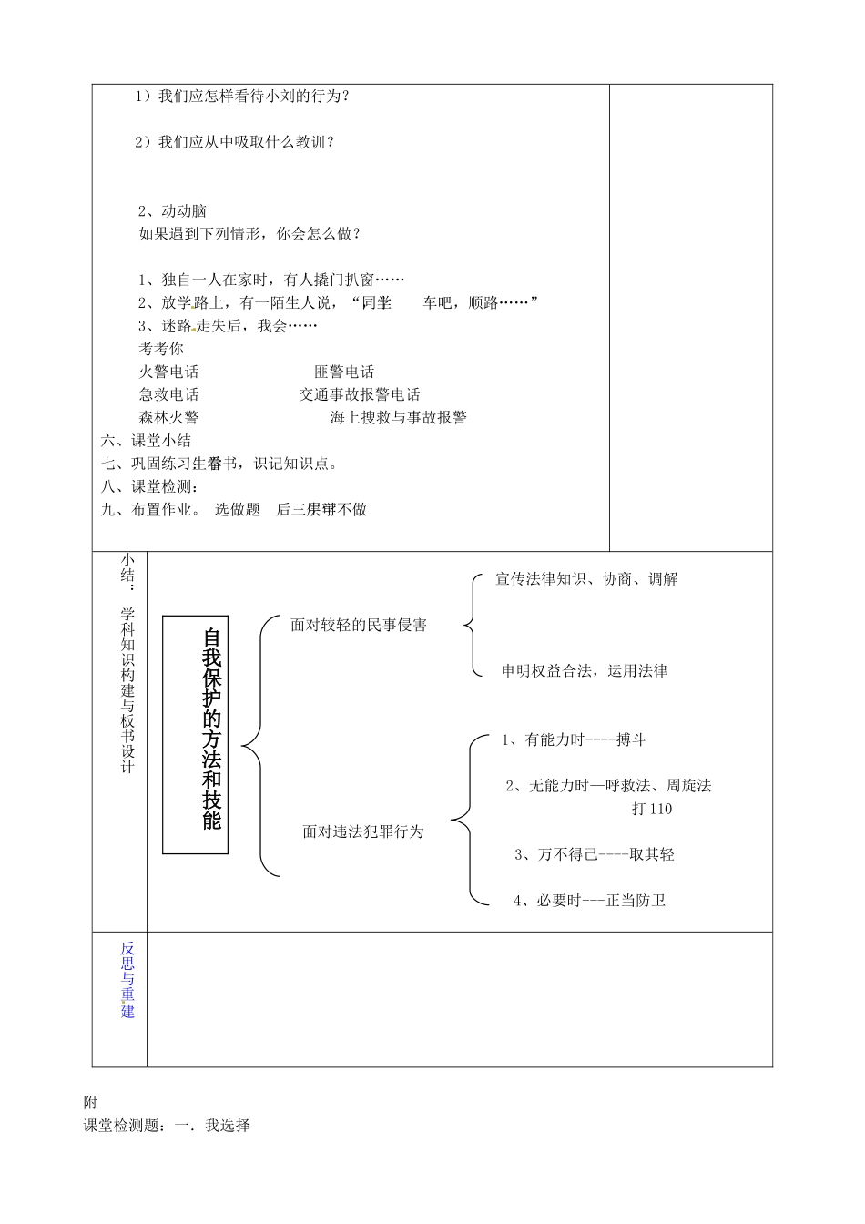 山东省淄博市临淄区第八中学七年级政治下册《第16课 第二框 未成年人的自我保护》自我保护的方法和技能教学设计 鲁教版教材_第2页