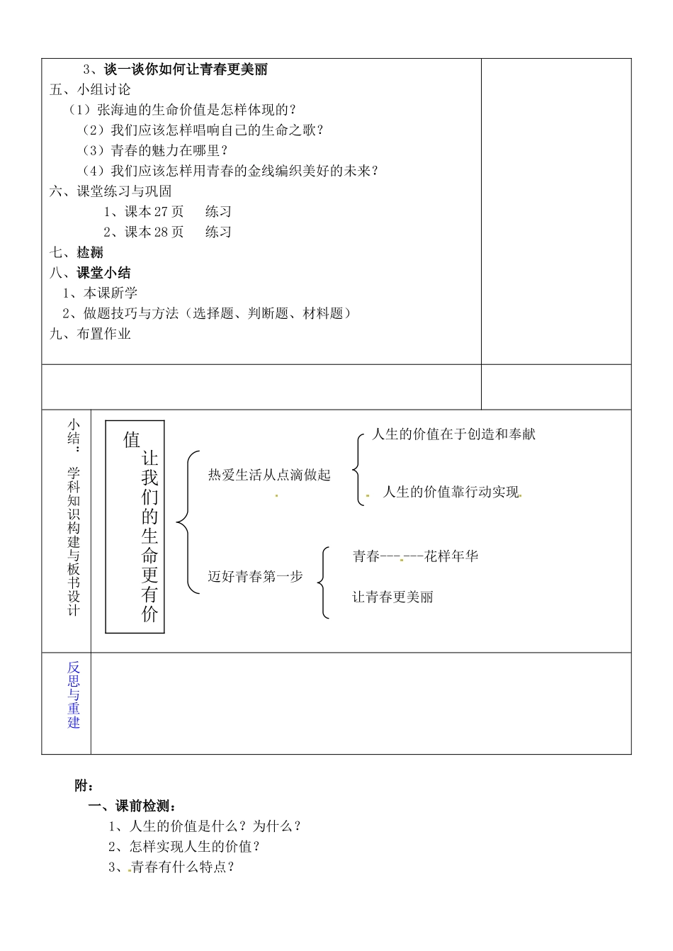山东省淄博市临淄区第八中学七年级政治上册 1.2 让我们的生命更有价值教学设计 鲁教版教材_第2页