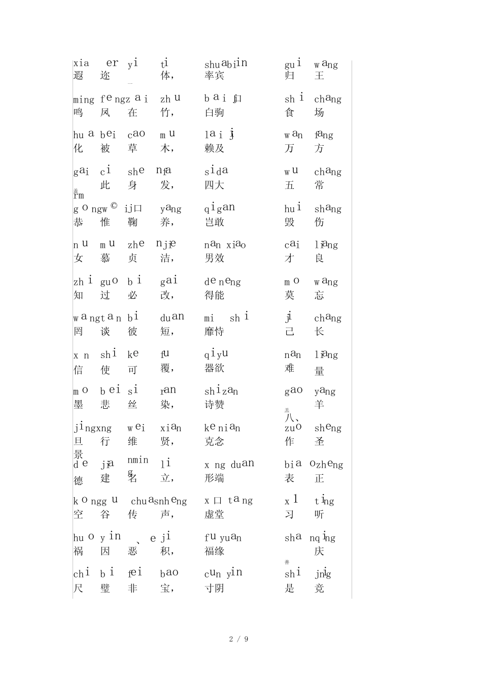 千字文带拼音直接打印新版 _第2页