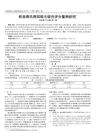 帕金森氏病抑郁与综合评分量表研究 