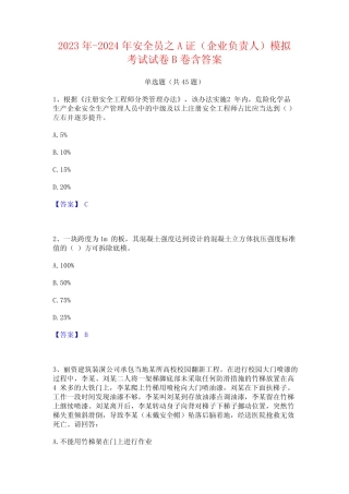 2023年-2024年安全员之A证(企业负责人)模拟考试试卷B卷含答案 