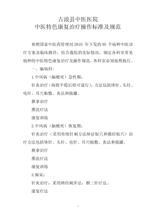中医特色康复治疗操作标准及规范 