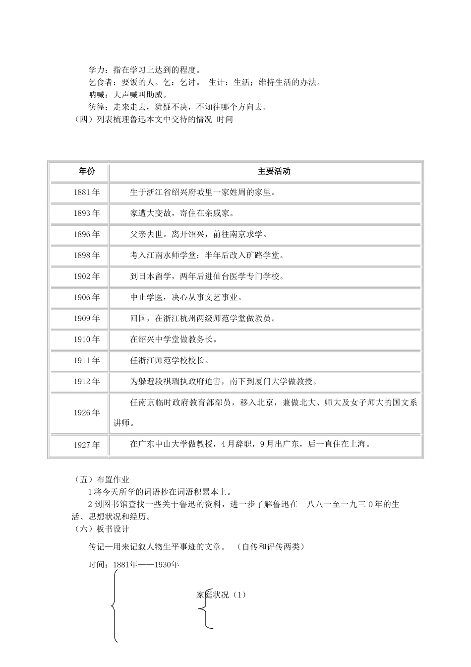 七年级语文下册 第二单元 5 鲁迅自传（第1课时）教学设计 语文版教材-语文版教材初中七年级下册语文教学设计_第2页