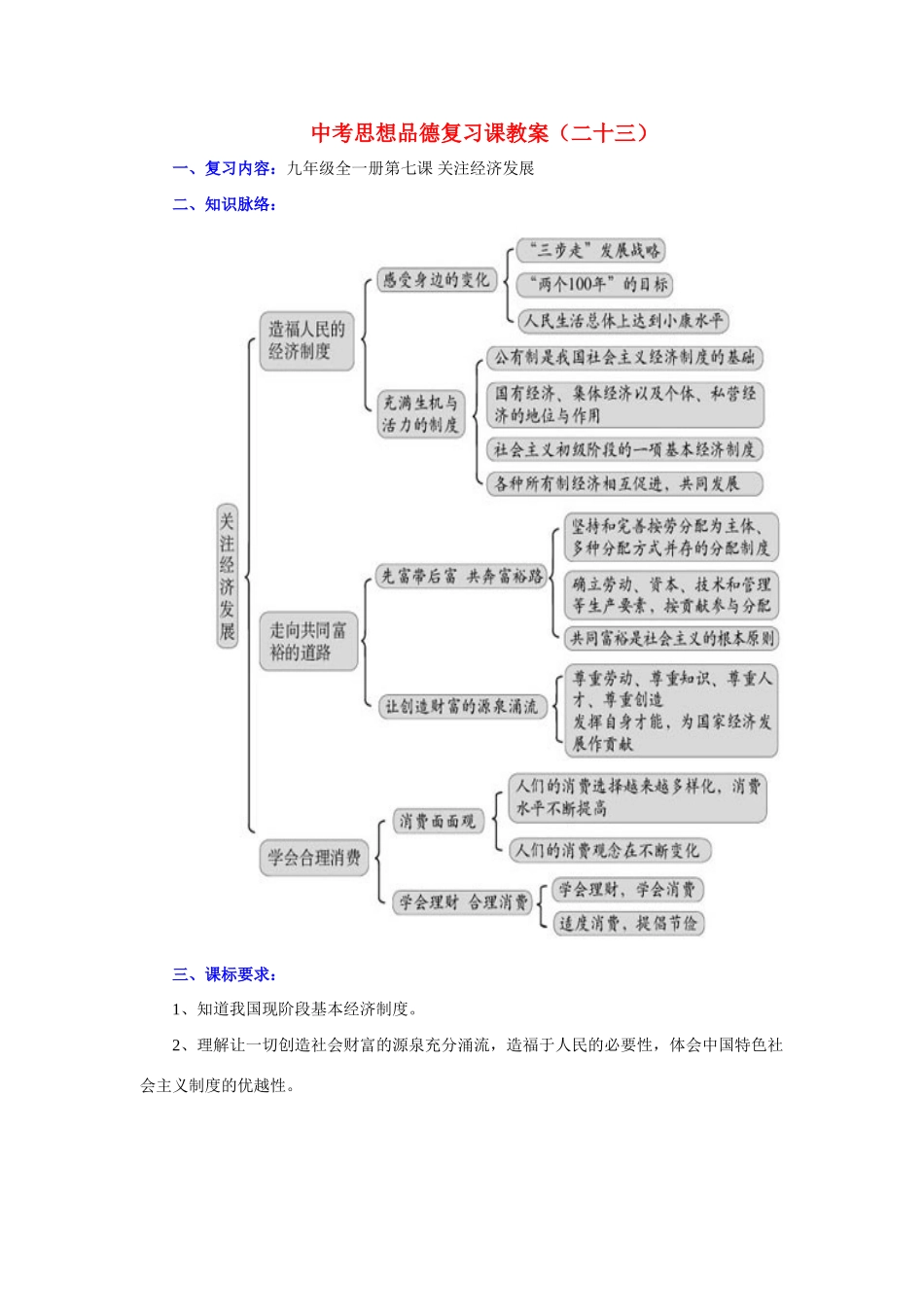 九年级政治全一册第七课 关注经济发展复习教学设计_第1页