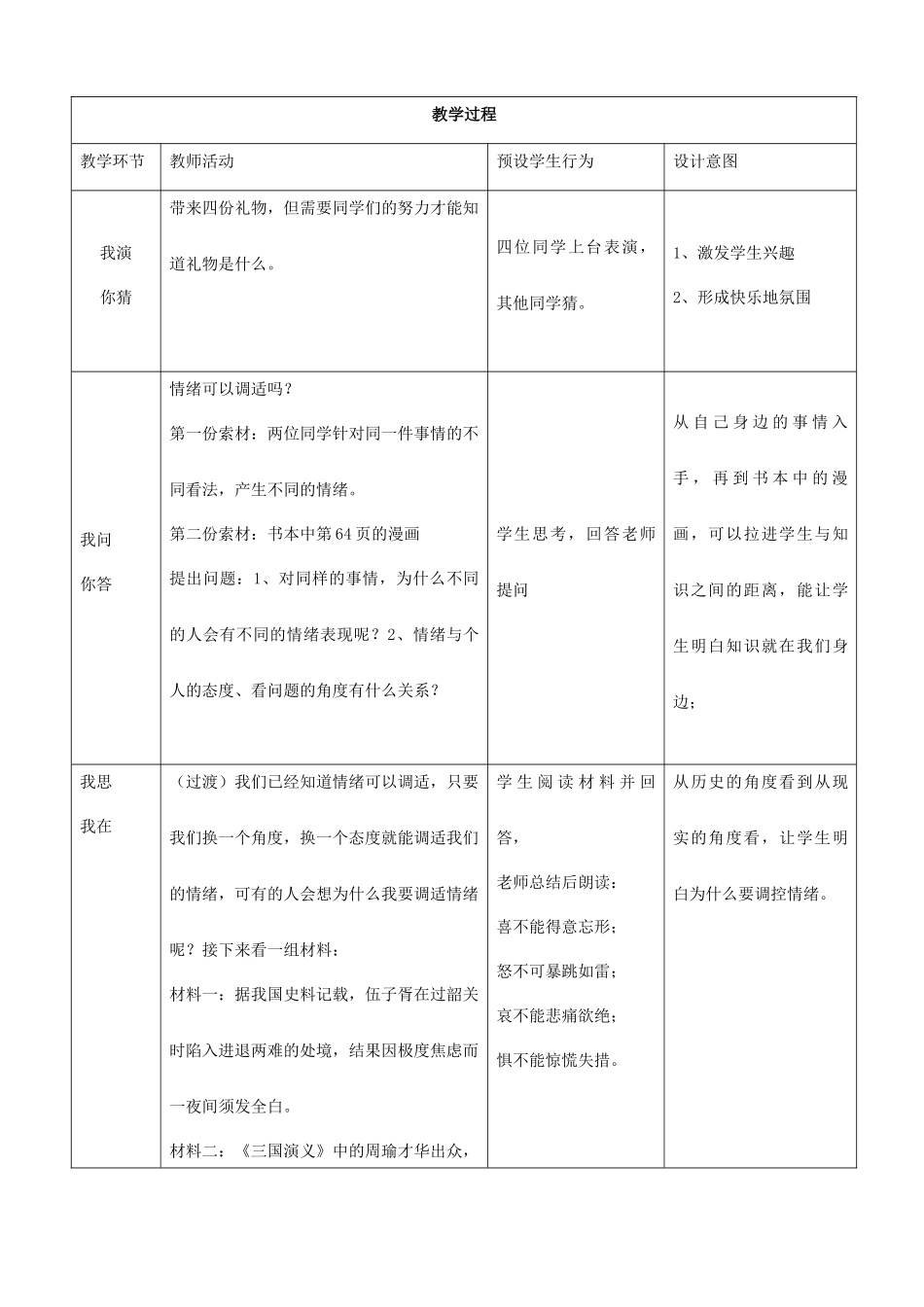 七年级政治上册 第三单元 《7.2 善于调控情绪善于调控情绪》教学案例 新人教版教材_第2页