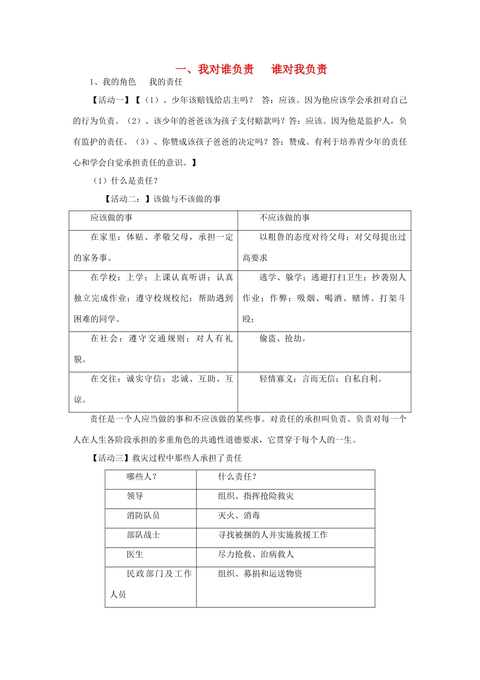 九年级政治全册 1.1 我对谁负责 谁对我负责教学设计 新人教版教材_第1页