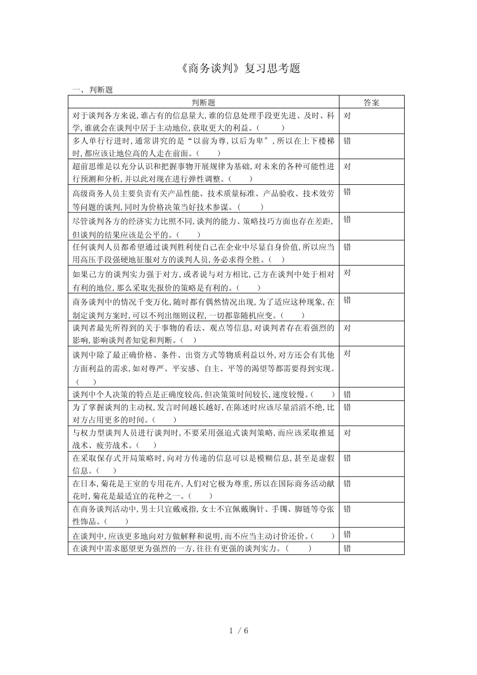 商务谈判复习思考题_第1页