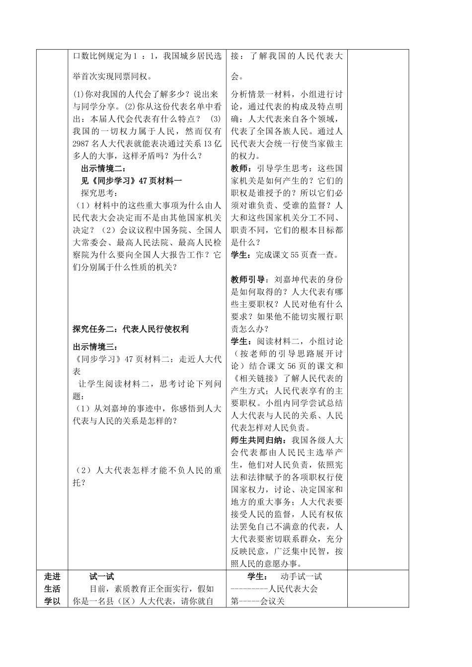 九年级政治全册 5.1 一年一度人代会教学设计 鲁教版教材_第2页