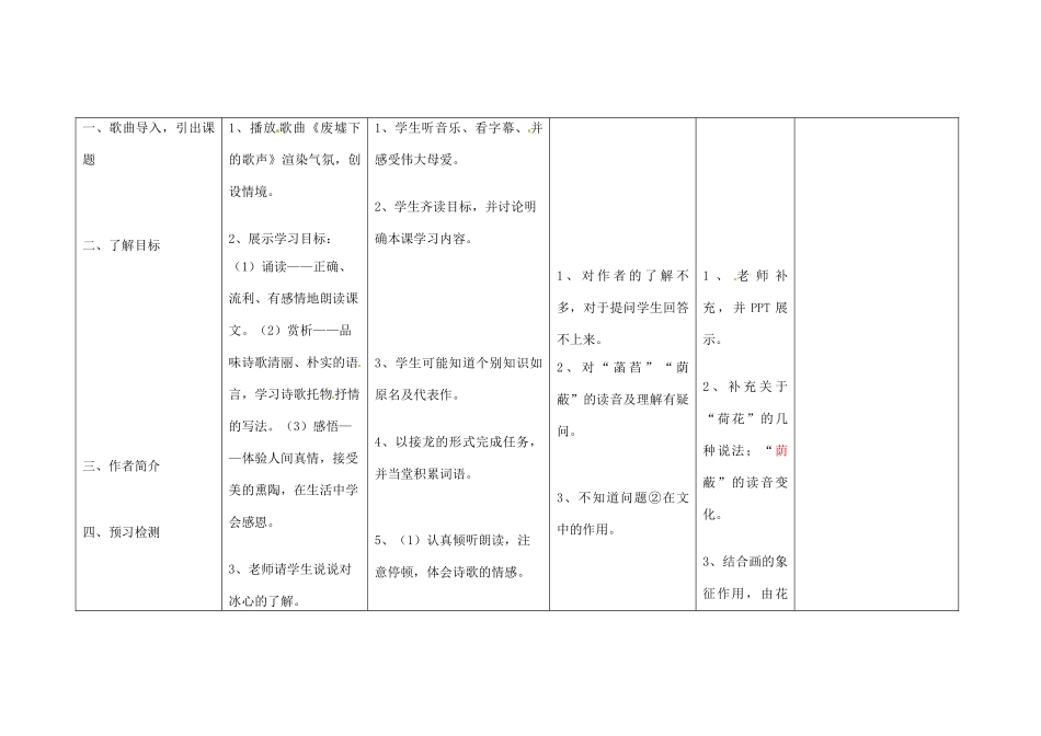 四川省华蓥市明月镇七年级语文上册 4 荷叶 母亲（第2课时）教学设计 （新版教材）新人教版教材_第2页