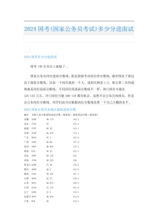 2024国考(国家公务员考试)多少分进面试 