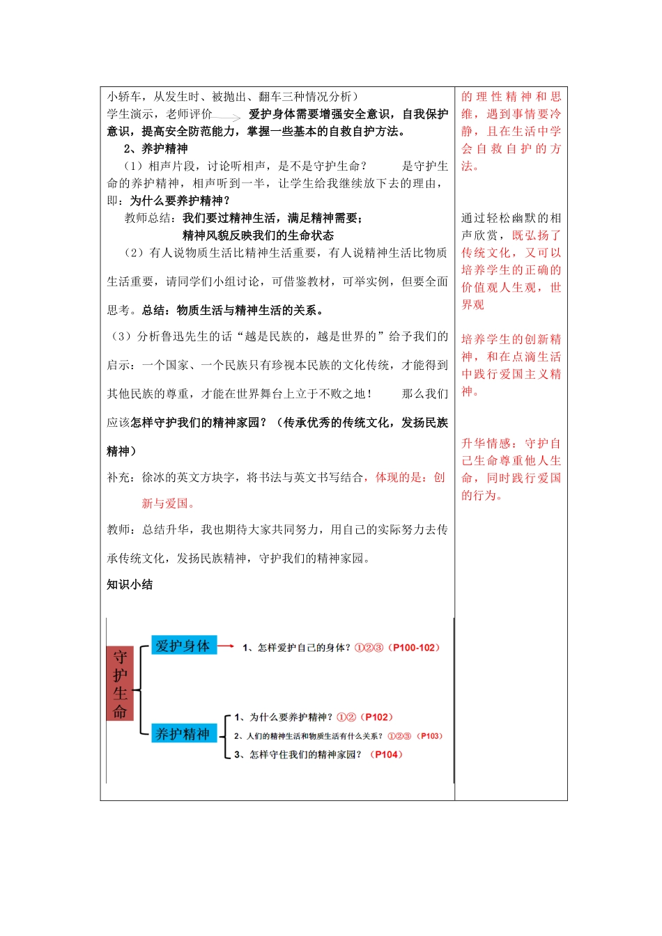 七年级道德与法治上册 第四单元 生命的思考 第九课 珍视生命 9.1 守护生命教学设计 新人教版教材-新人教版教材初中七年级上册政治教学设计_第2页