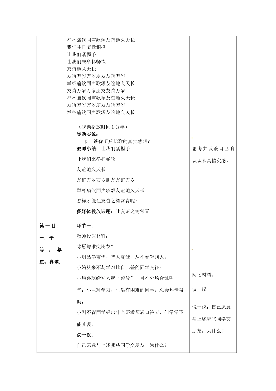 七年级思想品德上册 让友谊之树常青教学设计1 鲁教版教材_第2页